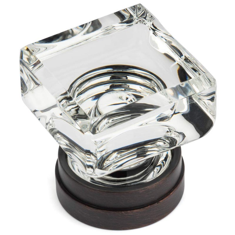 Cosmas 10 Pack 6578ORB-C Oil Rubbed Bronze Cabinet Hardware Square Knob with Clear Glass - 1-1/4" Square